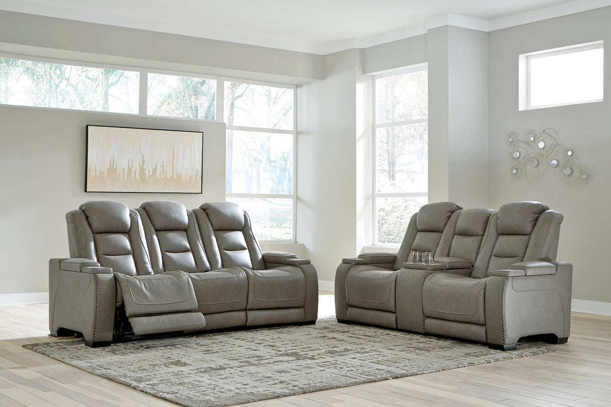 The Man-Den Gray Power Reclining Sofa and Loveseat