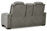 The Man-Den Gray Power Reclining Loveseat with Console