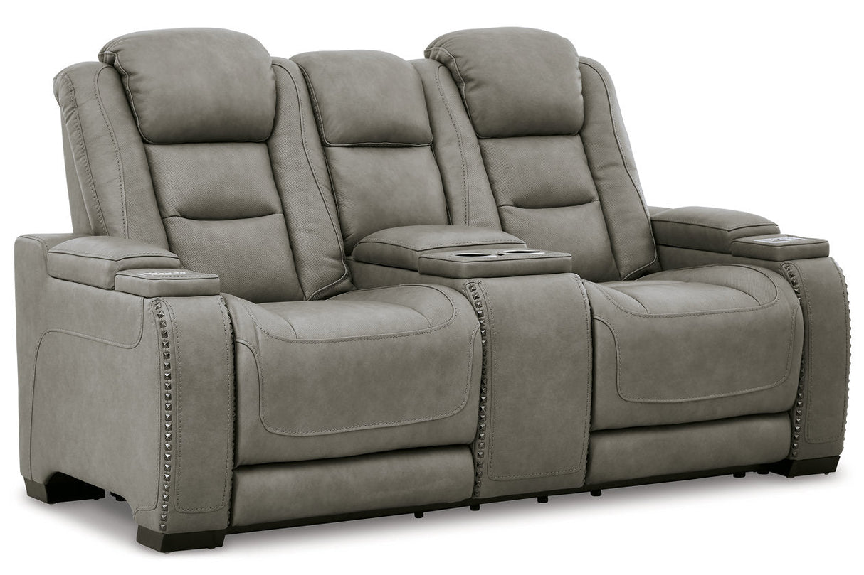 The Man-Den Gray Power Reclining Sofa and Loveseat with Power Recliner