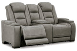 The Man-Den Gray Power Reclining Loveseat with Console