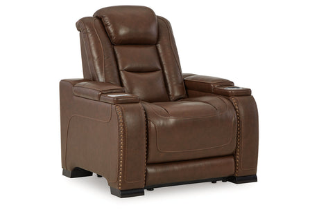 The Man-Den Mahogany Power Reclining Sofa and Recliner