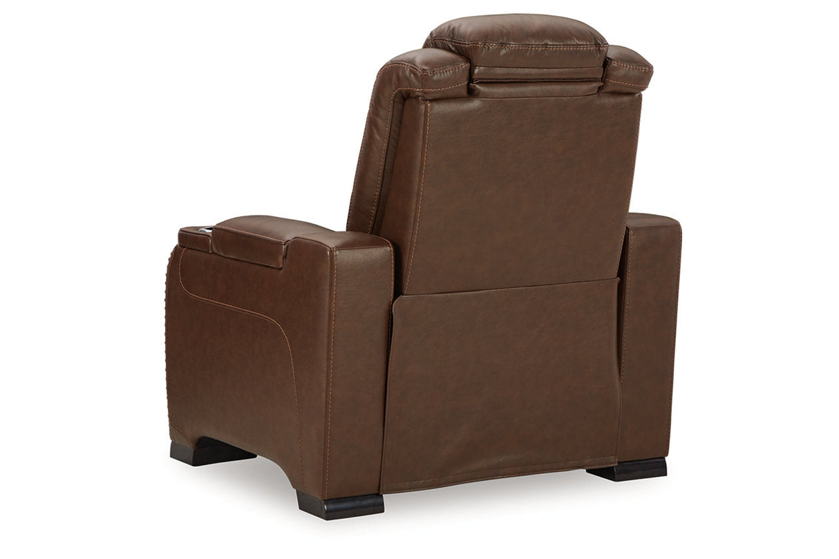 The Man-Den Mahogany Power Reclining Sofa and Recliner