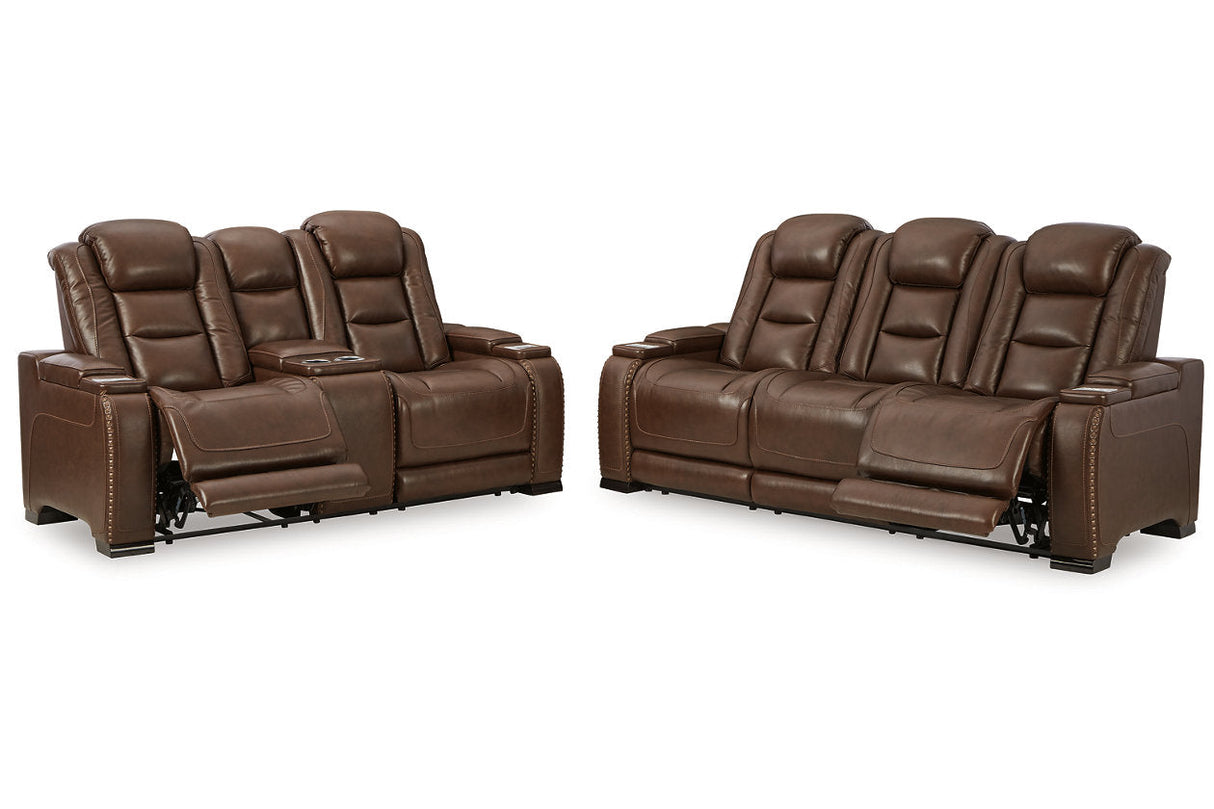 The Man-Den Mahogany Power Reclining Sofa and Loveseat