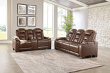 The Man-Den Mahogany Power Reclining Sofa and Loveseat