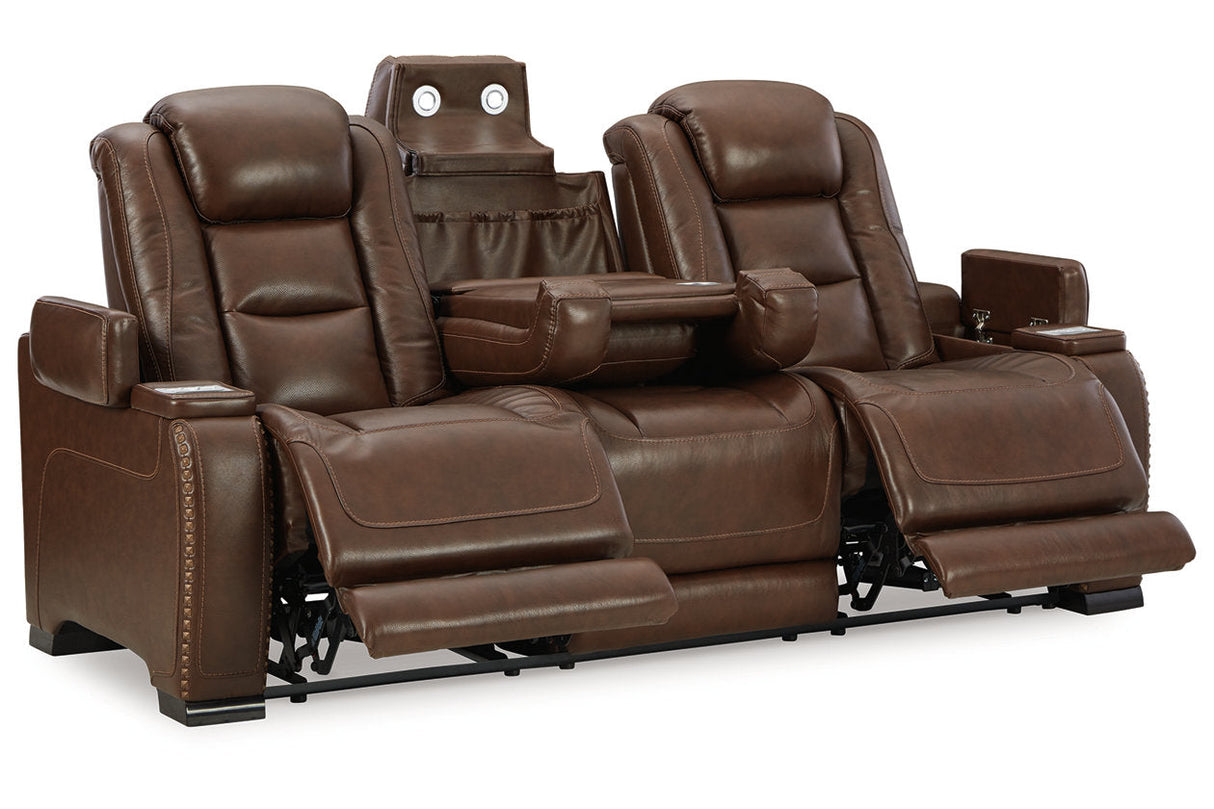 The Man-Den Mahogany Power Reclining Sofa and Loveseat