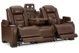 The Man-Den Mahogany Power Reclining Sofa and Loveseat