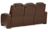 The Man-Den Mahogany Power Reclining Sofa and Loveseat