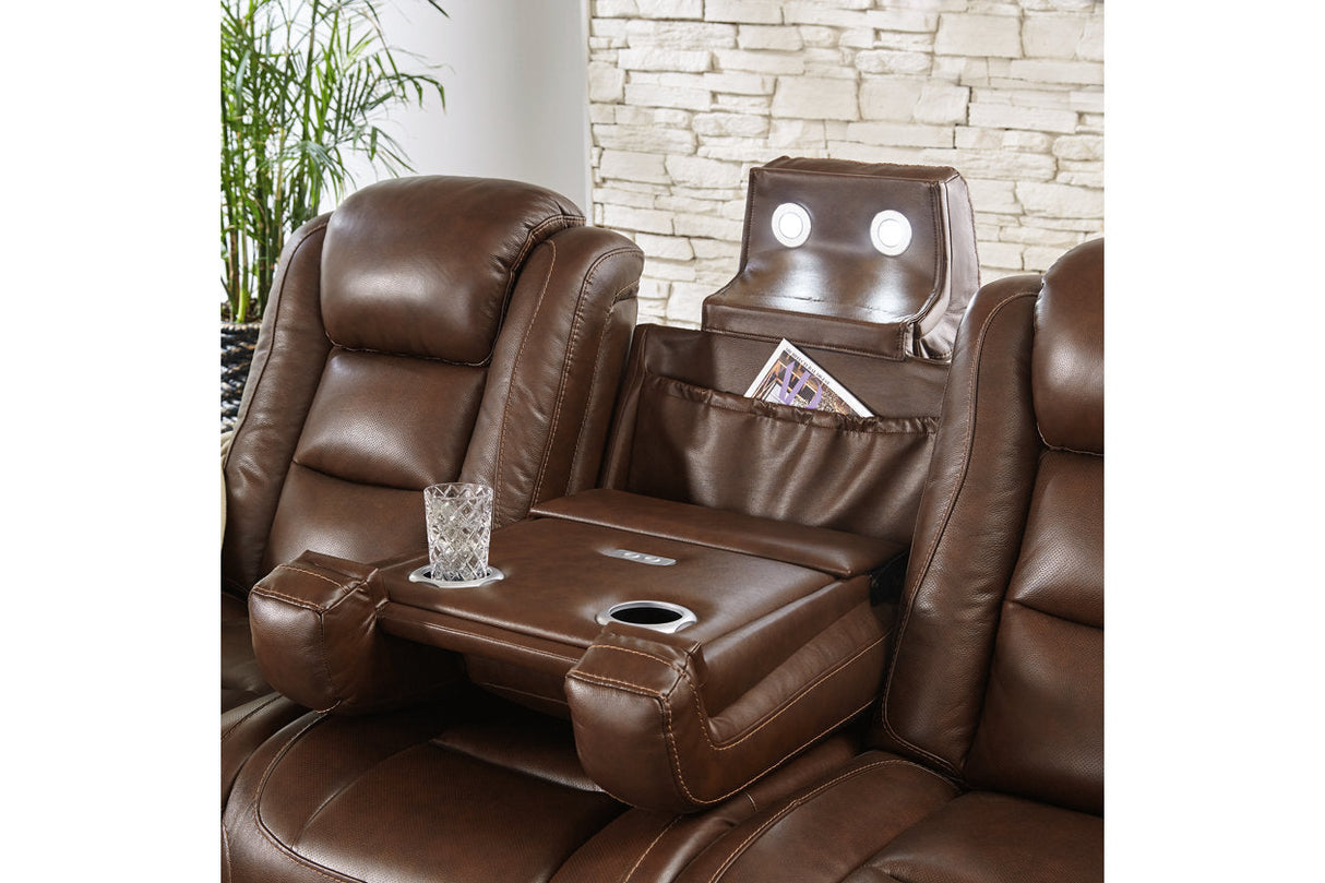 The Man-Den Mahogany Power Reclining Sofa and Recliner