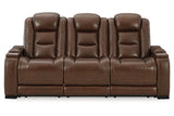 The Man-Den Mahogany Power Reclining Sofa and Loveseat