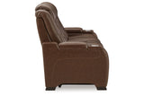 The Man-Den Mahogany Power Reclining Sofa and Loveseat