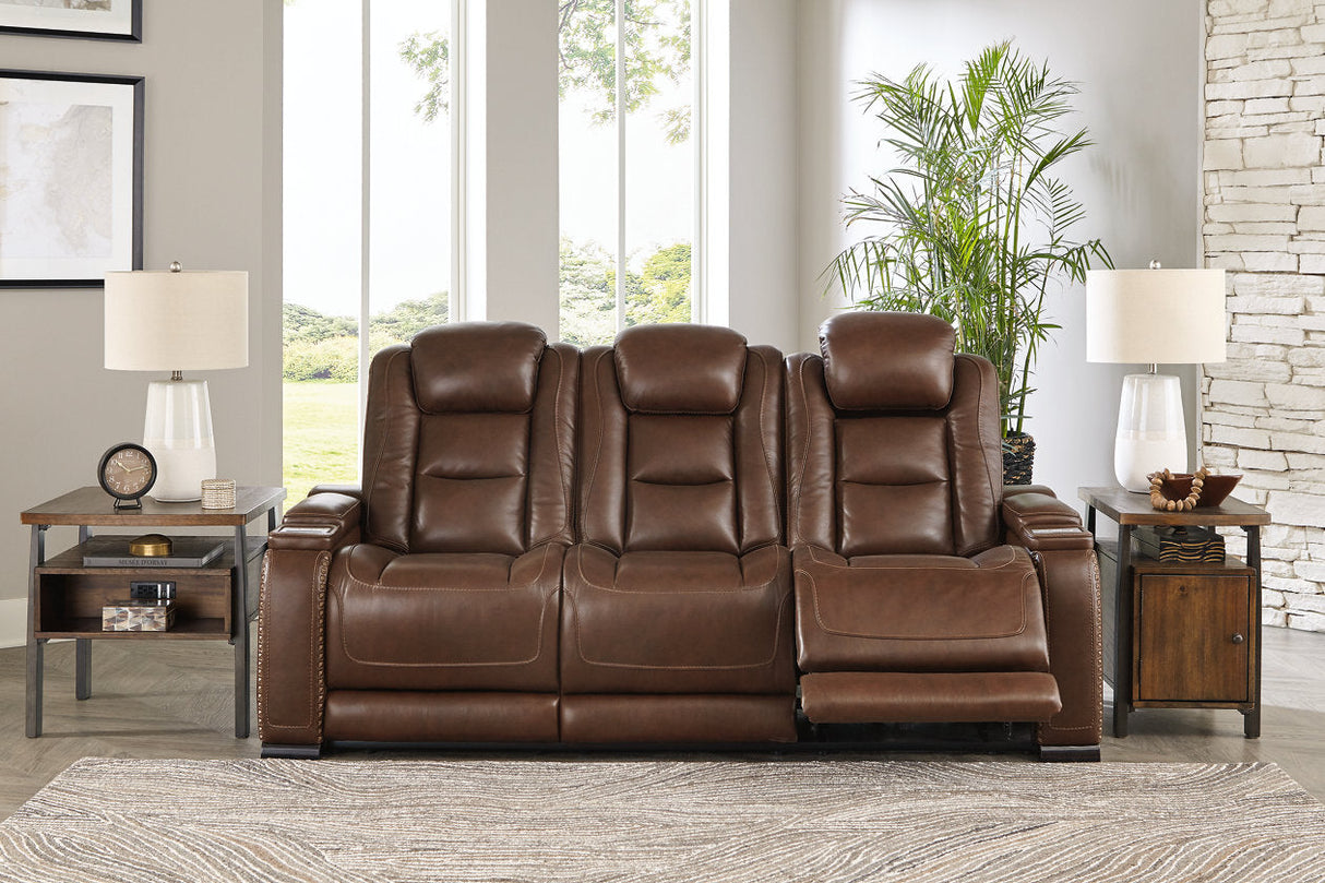 The Man-Den Mahogany Power Reclining Sofa and Recliner