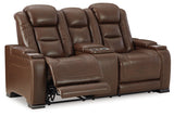 The Man-Den Mahogany Power Reclining Sofa and Loveseat