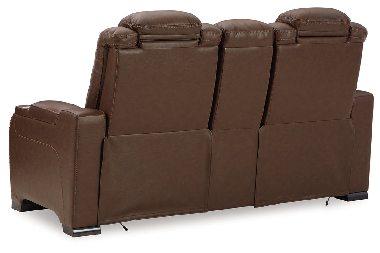 The Man-Den Mahogany Power Reclining Sofa and Loveseat