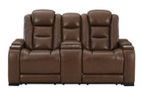 The Man-Den Mahogany Power Reclining Loveseat with Console