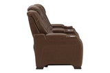 The Man-Den Mahogany Power Reclining Loveseat with Console