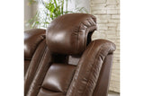 The Man-Den Mahogany Power Reclining Loveseat with Console