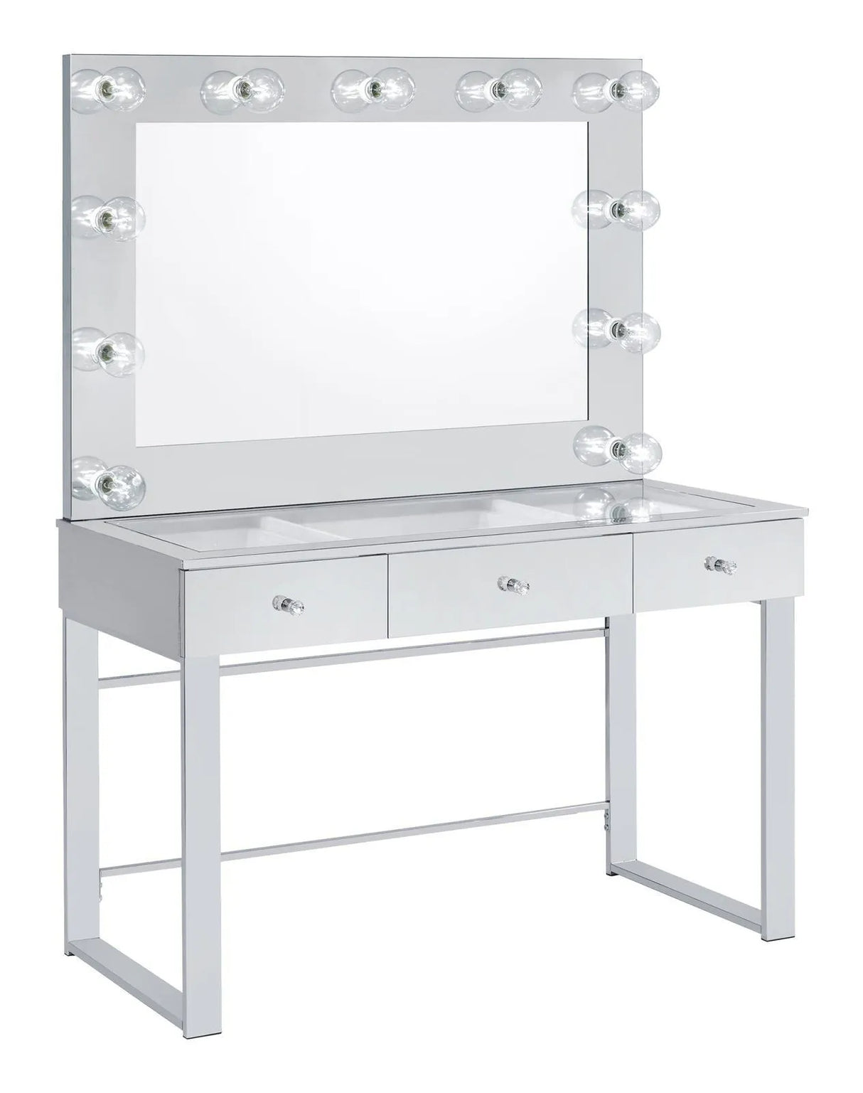 Umbridge Chrome and White 3-Drawer Vanity with Lighting by Coaster at Eve Furniture