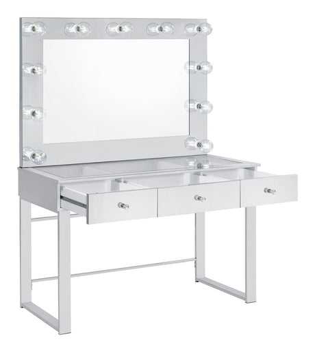 Umbridge Chrome and White 3-Drawer Vanity with Lighting by Coaster at Eve Furniture
