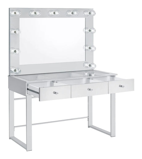 Umbridge Chrome and White 3-Drawer Vanity with Lighting by Coaster at Eve Furniture