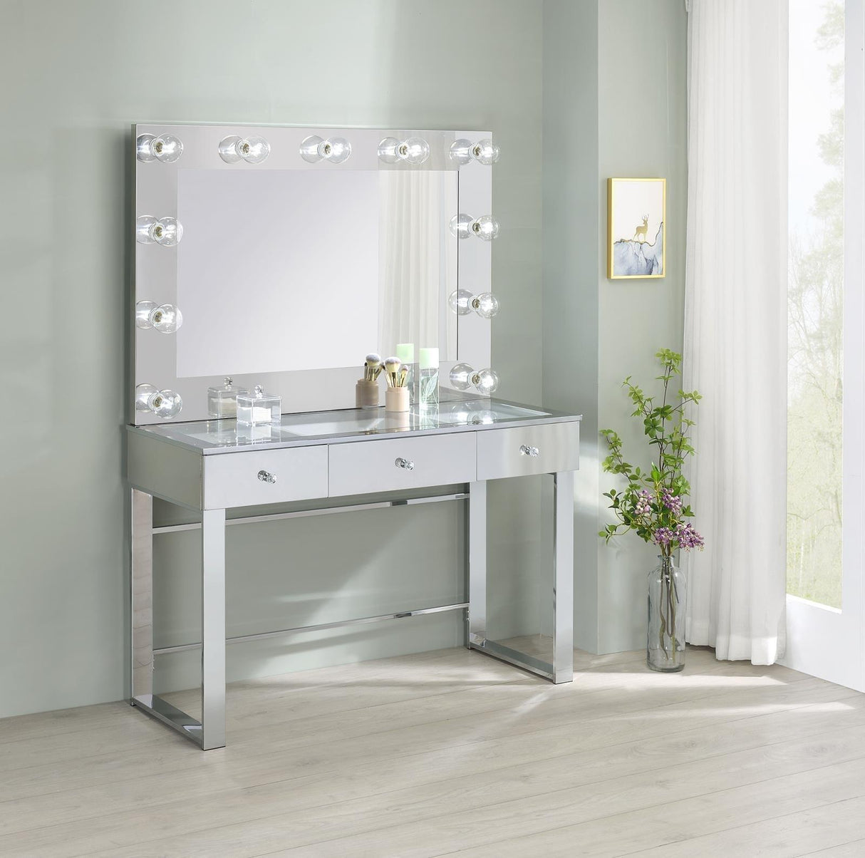 Umbridge Chrome and White 3-Drawer Vanity with Lighting by Coaster at Eve Furniture