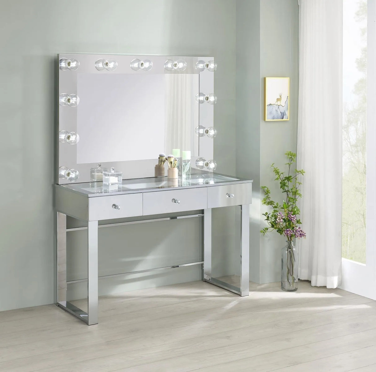Umbridge Chrome and White 3-Drawer Vanity with Lighting by Coaster at Eve Furniture