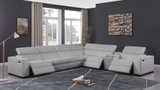 Picasso Light Grey 7-Piece 3 Power Reclining Sectional by New Era Innovations at Eve Furniture