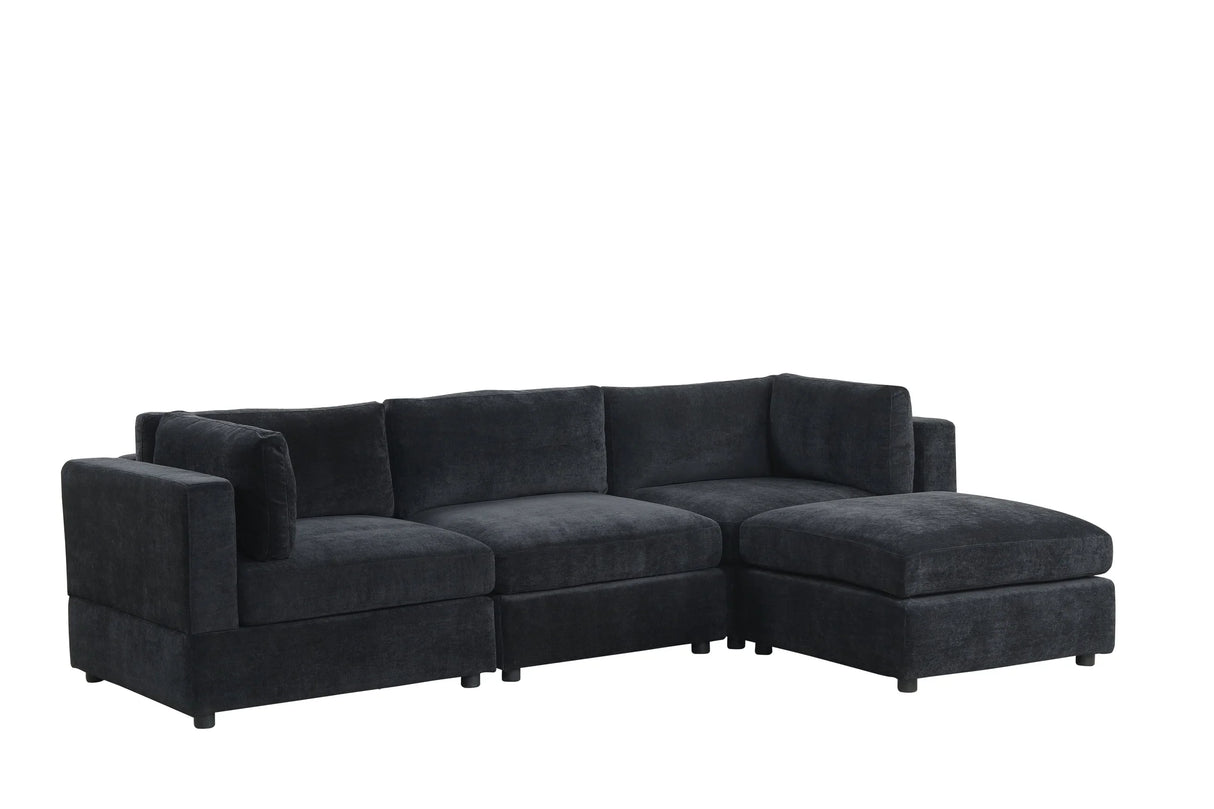 Milan Black 4-Piece Performance Fabric Modular Sectional