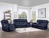Valencia Ocean Blue Dual-Power Leatherette Reclining Console Loveseat by Steve Silver at Eve Furniture