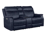 Valencia Ocean Blue Dual-Power Leatherette Reclining Console Loveseat by Steve Silver at Eve Furniture