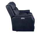 Valencia Ocean Blue Dual-Power Leatherette Reclining Console Loveseat by Steve Silver at Eve Furniture
