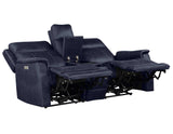 Valencia Ocean Blue Dual-Power Leatherette Reclining Console Loveseat by Steve Silver at Eve Furniture