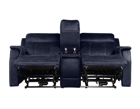 Valencia Ocean Blue Dual-Power Leatherette Reclining Console Loveseat by Steve Silver at Eve Furniture
