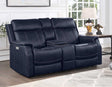Valencia Ocean Blue Dual-Power Leatherette Reclining Console Loveseat by Steve Silver at Eve Furniture