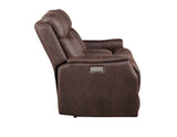 Valencia Walnut Dual Power Leatherette Reclining Loveseat with Console by Steve Silver at Eve Furniture