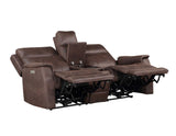 Valencia Walnut Dual Power Leatherette Reclining Loveseat with Console by Steve Silver at Eve Furniture
