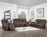 Valencia Walnut Dual Power Leatherette Reclining Loveseat with Console by Steve Silver at Eve Furniture