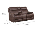 Valencia Walnut Dual Power Leatherette Reclining Loveseat with Console by Steve Silver at Eve Furniture
