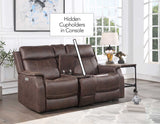 Valencia Walnut Dual Power Leatherette Reclining Loveseat with Console by Steve Silver at Eve Furniture