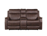 Valencia Walnut Dual Power Leatherette Reclining Loveseat with Console by Steve Silver at Eve Furniture