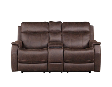 Valencia Walnut Dual Power Leatherette Reclining Loveseat with Console by Steve Silver at Eve Furniture
