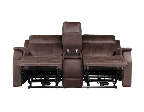 Valencia Walnut Dual Power Leatherette Reclining Loveseat with Console by Steve Silver at Eve Furniture