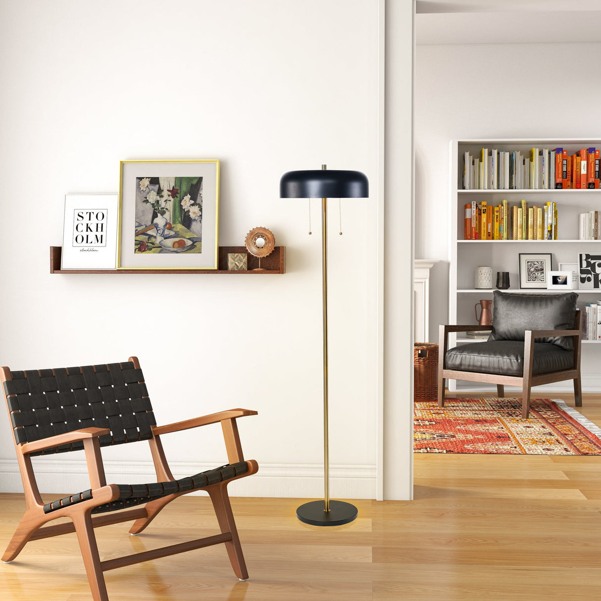 Vesper Floor lamp with Black outer and White inner by Ashcroft Imports at Eve Furniture