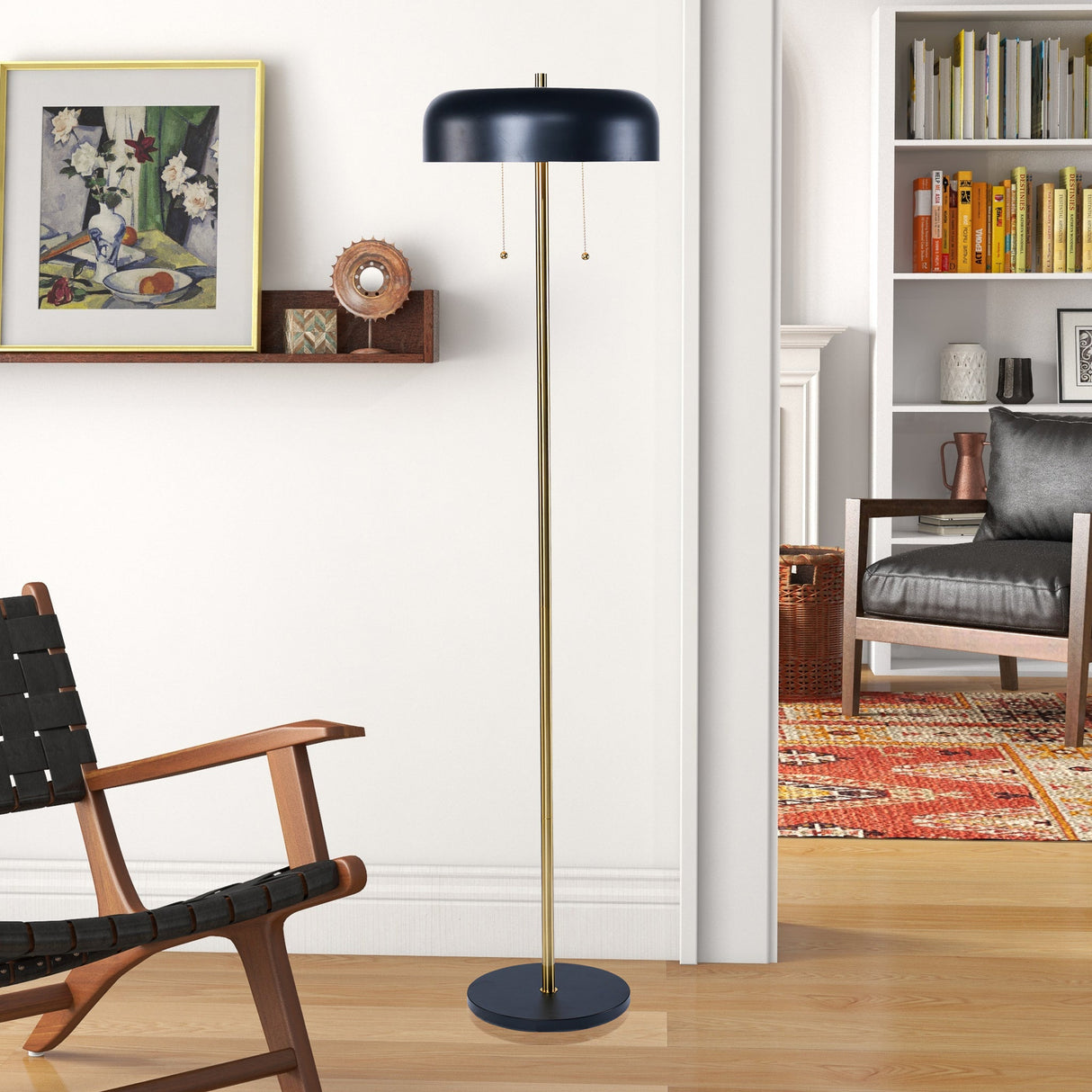 Vesper Floor lamp with Black outer and White inner by Ashcroft Imports at Eve Furniture