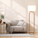 Vivid Brass Ring Base Floor Lamp with Large White Drum Shade by Ashcroft Imports at Eve Furniture