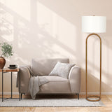 Vivid Brass Ring Base Floor Lamp with Large White Drum Shade by Ashcroft Imports at Eve Furniture