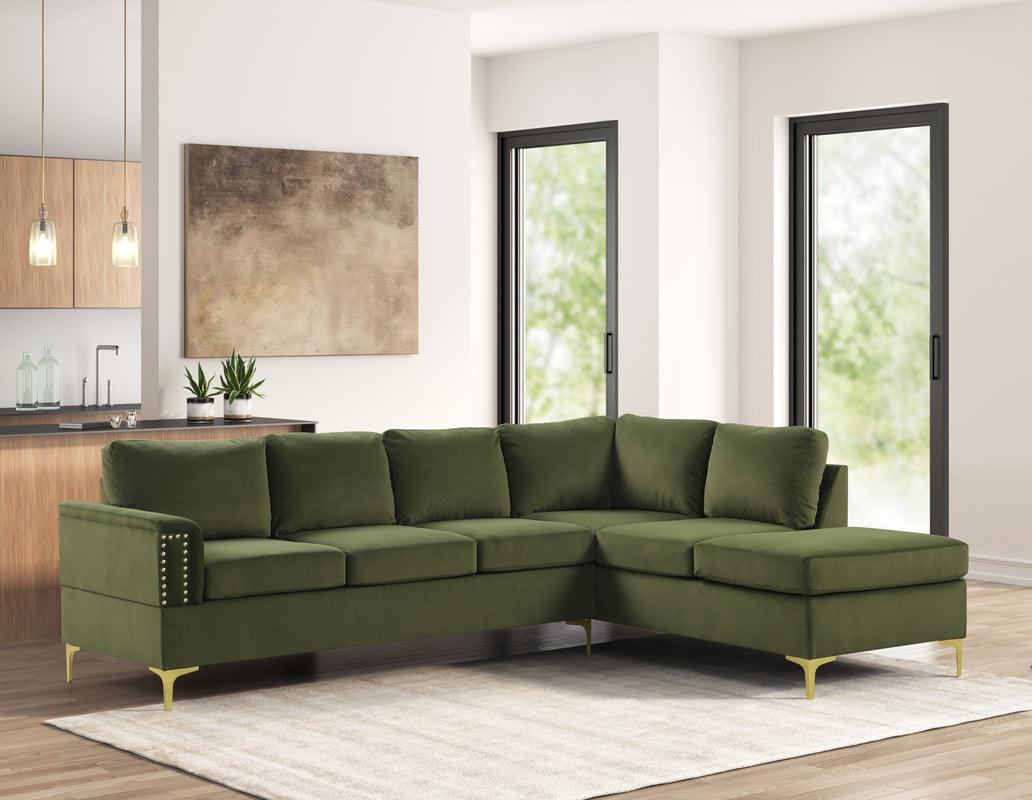 Vogue Olive Velvet Right Arm Facing (RAF) Sectional by Happy Homes at Eve Furniture