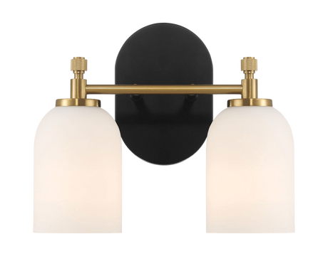 Vortex Two Lights Vanity in Traditional Style for Over Bathroom Mirror Wall Sconce 12.25"W × 10.125"H × 5.5"E With White Frosted Glass by Ashcroft Imports at Eve Furniture