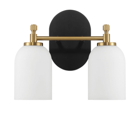Vortex Two Lights Vanity in Traditional Style for Over Bathroom Mirror Wall Sconce 12.25"W × 10.125"H × 5.5"E With White Frosted Glass by Ashcroft Imports at Eve Furniture
