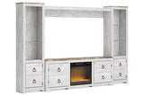 Willowton Whitewash 4-Piece Entertainment Center with Electric Fireplace