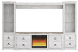 Willowton Whitewash 4-Piece Entertainment Center with Electric Fireplace